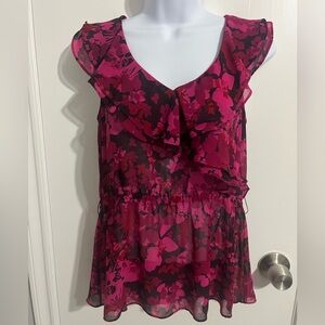 Express sheer fabric chiffon floral ruffled blouse